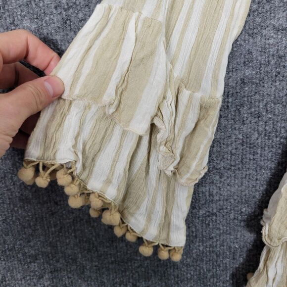 LOVERS + FRIENDS Beige Striped Tropical Oasis Pompom Mini Dress SIZE MEDIUM - Picture 6 of 11